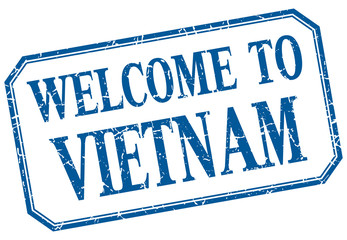 Vietnam - welcome blue vintage isolated label