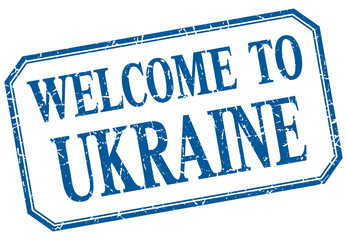 Ukraine - welcome blue vintage isolated label