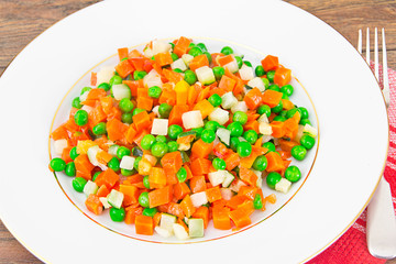Juicy Vegetable Stew. Zucchini, Peas, Carrots. Diet Food