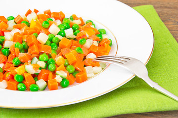 Juicy Vegetable Stew. Zucchini, Peas, Carrots. Diet Food