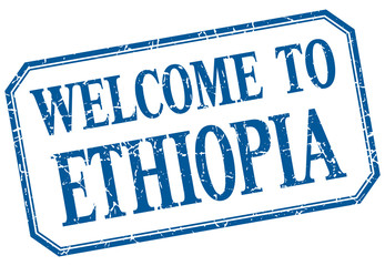 Ethiopia - welcome blue vintage isolated label