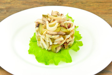 Healthy and Diet Food: Salad with Squid and Chicken.