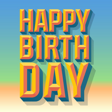 Happy birthday vector card with 3D summer condense beveled text