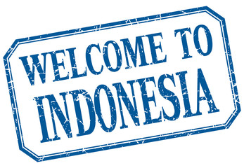 Indonesia - welcome blue vintage isolated label