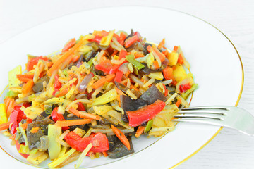 Juicy Vegetable Stew. Paprika, Peas, Carrots. Diet Food.