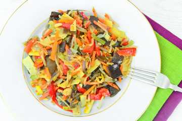 Juicy Vegetable Stew. Paprika, Peas, Carrots. Diet Food.