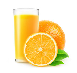 Glass of orange juice isolated with clipping path