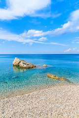 Crystal clear sea water of Kokkari beach, Samos island, Greece