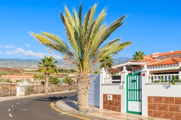 Fototapeta premium Street with typical Canarian style apartments in San Juan town, Tenerife, Canary Islands, Spain