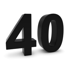 Black 3D Number Forty Isolated on white with shadows