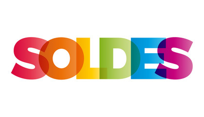 The word Soldes. Vector banner with the text colored rainbow.