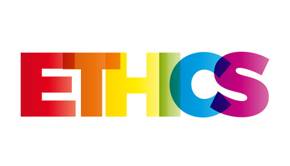 The word Ethics. Vector banner with the text colored rainbow.