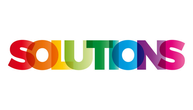 The word Solutions. Vector banner with the text colored rainbow.
