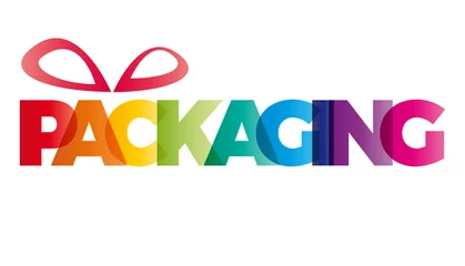 Foto op Plexiglas The word Packaging. Vector banner with the text colored rainbow. © puckillustrations