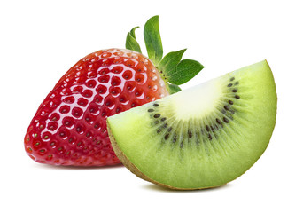 Strawberry and kiwi slice isolated on white background