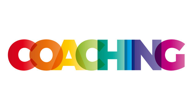 The word Coaching. Vector banner with the text colored rainbow.