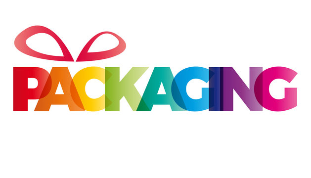 The word Packaging. Vector banner with the text colored rainbow.