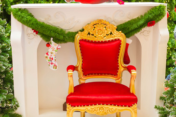 Close up luxurious red chair Santa Claus