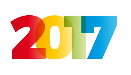 The word 2017. Vector banner with the text colored rainbow. - obrazy, fototapety, plakaty