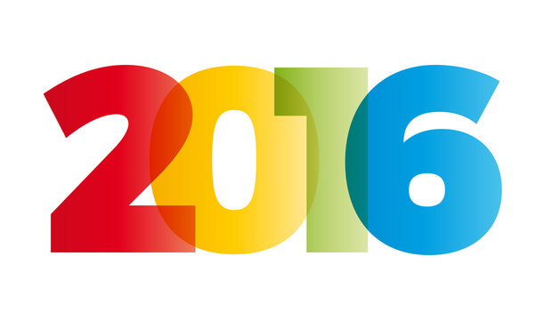 The word 2016. Vector banner with the text colored rainbow.