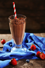 Chocolate cocktail on wooden background