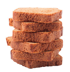wheat brown bread slices on white background