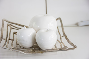 Fototapeta na wymiar white plastic apple isolated on white background