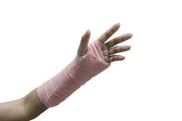 Splint,broken bone,broken hand isolate on white background
