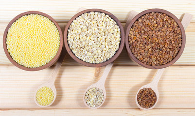 Pearl barley, buckwheat, millet groats