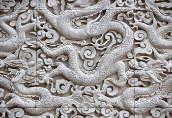 Close up of a Chinese dragon carved in stone - shallow dof