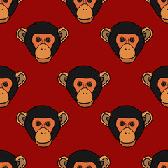 Seamless pattern with cute faces of monkeys. 