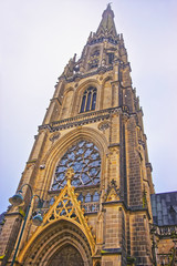 Fototapeta na wymiar Fragment of Tower of Linz New Cathedral in Linz of Austria