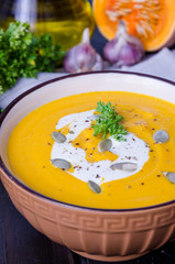 pumpkin cream soup with red lentils and carrot