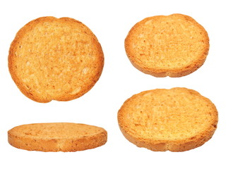 set rusks with wholewheat flour, bread sliced isolated, whole wheat dry rusk bread, wholemeal bread isolated on white background