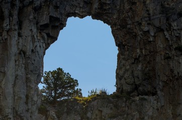 Mountain hole with olive tree inside