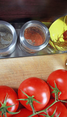 red tomatoes on wooden table