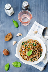 spinach, mushrooms buckwheat