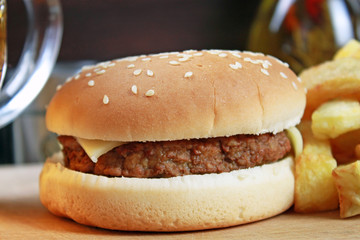 hamburger with fries