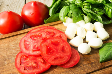 Fresh mozzarella, tomatoes and basil