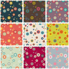 Fototapeta na wymiar Collection of seamless colorful backgrounds with abstract flower