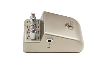 Guitar effects pedal on white background
