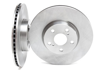 two brake discs on a white background