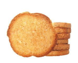 pile rusks with wholewheat flour, bread sliced isolated, whole wheat dry rusk bread, wholemeal bread isolated on white