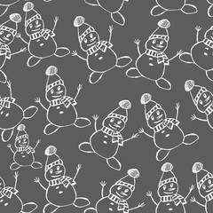 Winter background with snowman and snowflakes