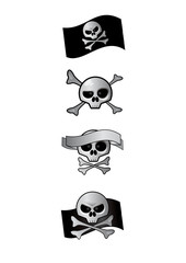 Pirates flag skull and bones set vector illustration isolated on white background