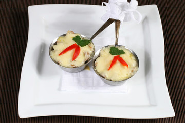 baked in a metal bowl julienne