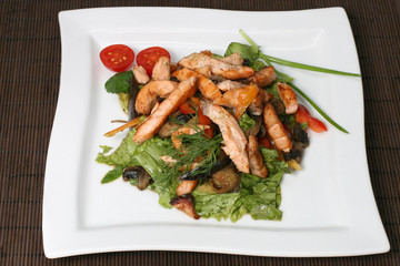 meat salad with vegetables and greens