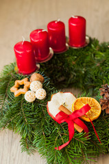 Advent wreath with red candles for the pre Christmas time