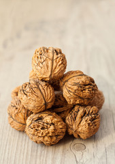 wallnuts on vintage wooden table