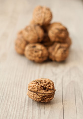 wallnuts on vintage wooden table
